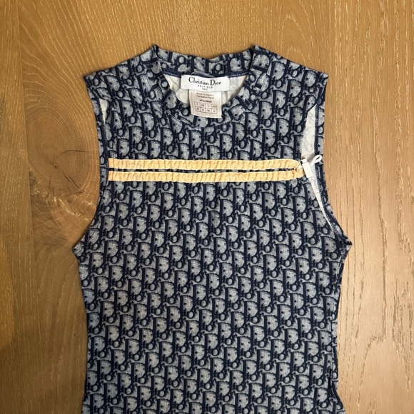 Christian Dior Vintage Women's Navy and Yellow Tank Top - Picture 5 of 6